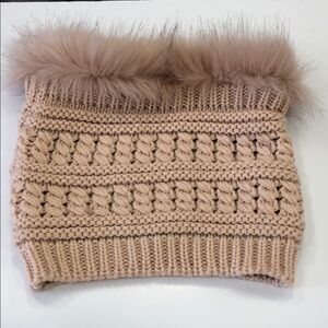 Women’s Dusty Rose Cable Knit Neck Warmer with Fur Trim | One Size